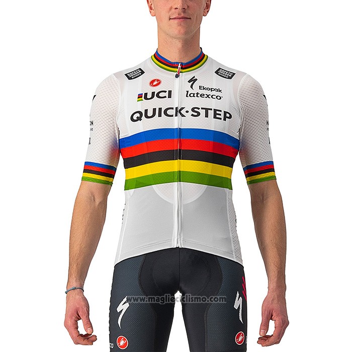 2022 Abbigliamento Ciclismo UCI Deceuninck Quick Step Bianco Manica Corta e Salopette